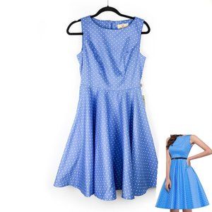 NWT Grace Karin Retro 50s Blue Polka Dot Dress M